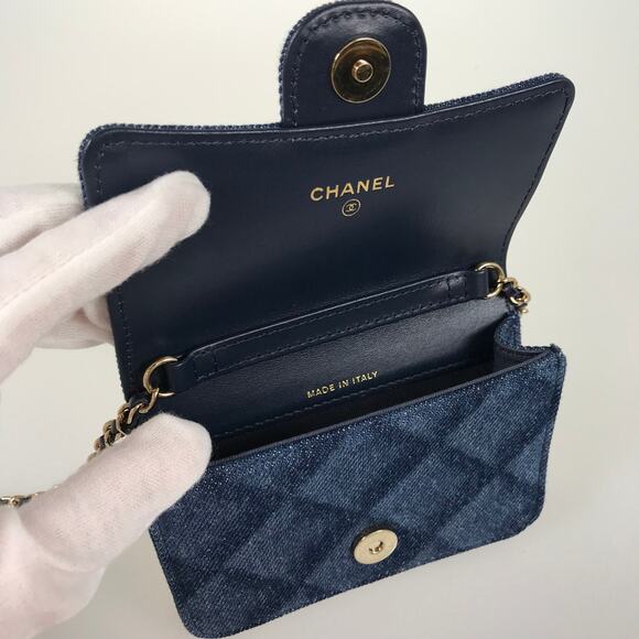 Authentic CHANEL CC Denim Mini Flap Quilted Bag Chain Purse - Picture 8 of 16